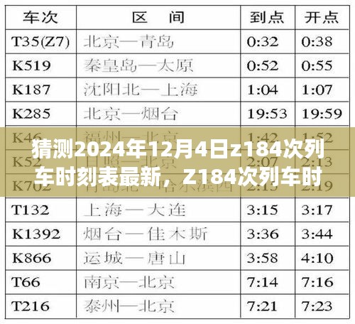 深度解读Z184次列车时刻表，特性分析、用户体验与目标用户群体解析，最新评测预测（2024年12月4日版）