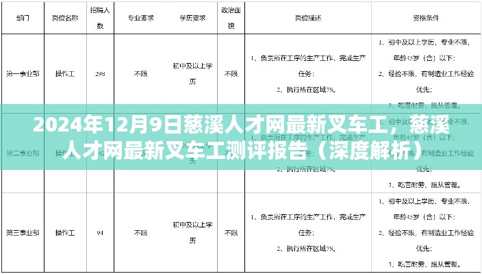 慈溪人才网最新叉车工测评报告深度解析，叉车技能人才的最新动态（2024年12月9日）