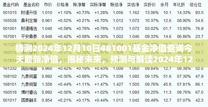 揭秘预测解读，以481001基金为例，展望2024年基金净值预测与解读今日最新净值动向分析。