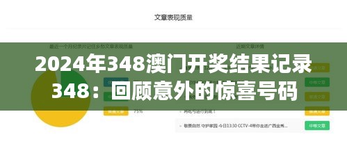 2024年348澳门开奖结果记录348：回顾意外的惊喜号码