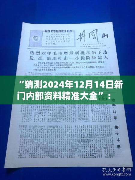 “猜测2024年12月14日新门内部资料精准大全”： 对下一年新门领域的热门预测