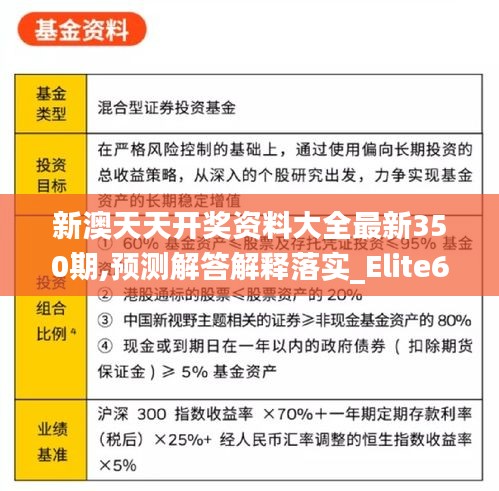 新澳天天开奖资料大全最新350期,预测解答解释落实_Elite6.383