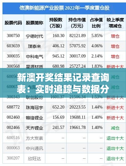 新澳开奖结果记录查询表：实时追踪与数据分析