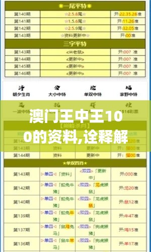 澳门王中王100的资料,诠释解析落实_标准版10.559