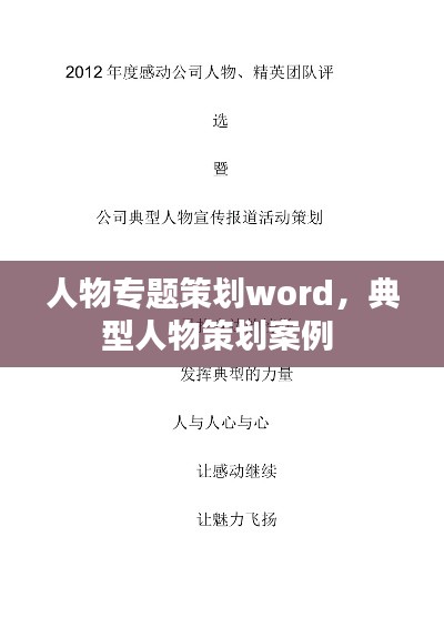 人物专题策划word，典型人物策划案例 