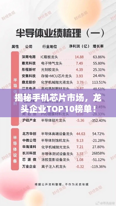 揭秘手机芯片市场，龙头企业TOP10榜单！