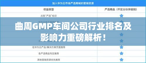 曲周GMP车间公司行业排名及影响力重磅解析！