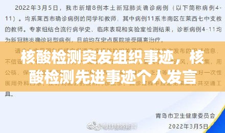 核酸检测突发组织事迹，核酸检测先进事迹个人发言稿 