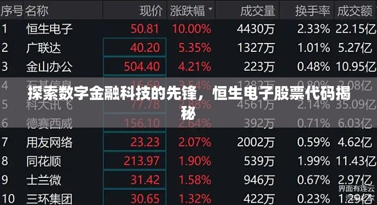 探索数字金融科技的先锋，恒生电子股票代码揭秘